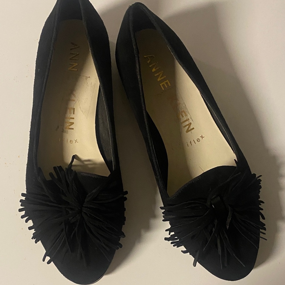 Anne Klein Black Fringe Loafers
